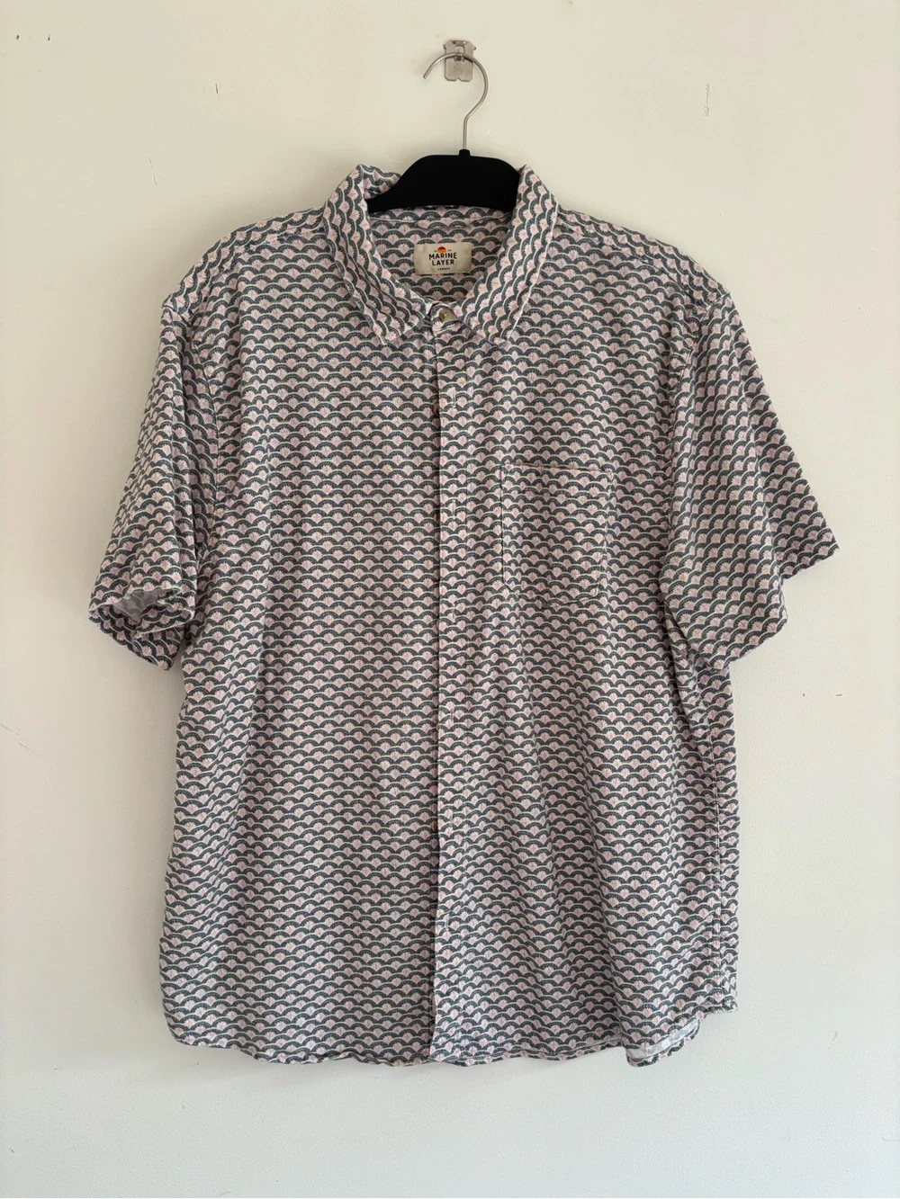 Marine Layer Short-Sleeve Button-Down Shirt - Blue & Pink Wave Print